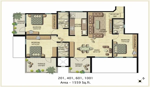 Prestige Evergreen 3.5 Bhk Apartment Floor Plan