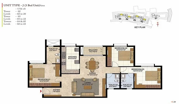 Prestige Evergreen 3 Bhk Apartment Floor Plan