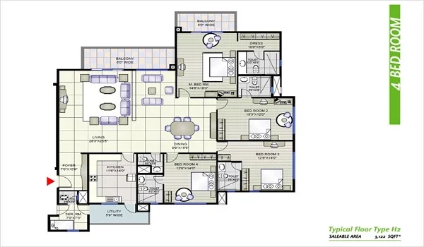 Prestige Evergreen 4 Bhk Apartment Floor Plan