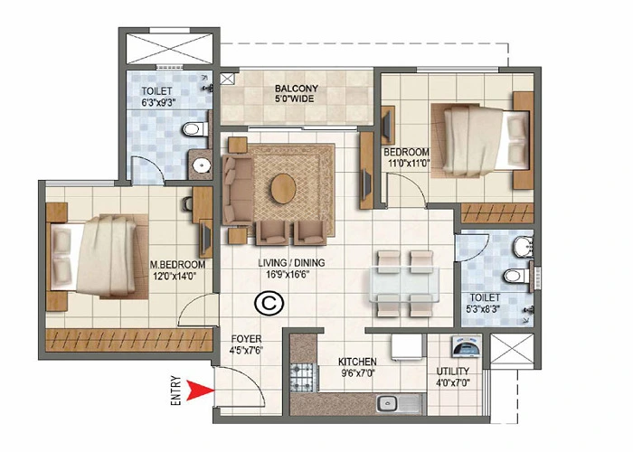 Prestige Park Grove 1 BHK Floor Plan